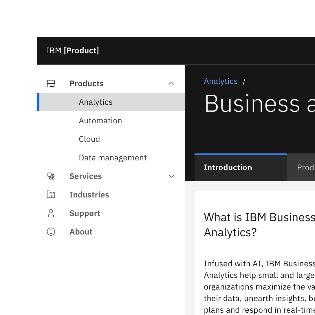 An example of the UI shell left panel and breadcrumbs used as navigation.