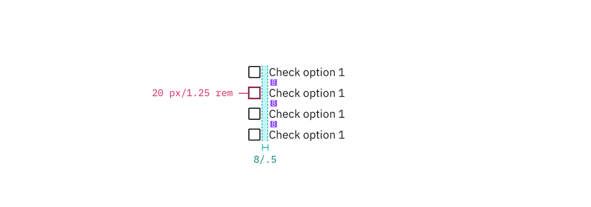 Structure and spacing measurements for checkbox