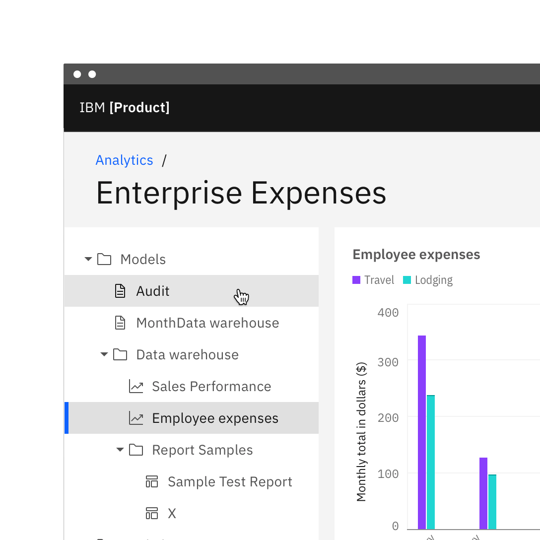 An example of the UI shell left panel and breadcrumbs used as navigation.